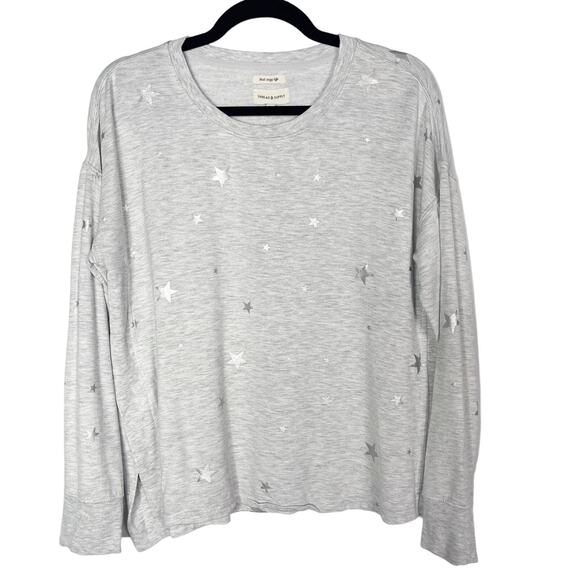 New Thread & Supply XS Gray Silver Star Print Crew Neck Pullover Top Side Split - Picture 1 of 10